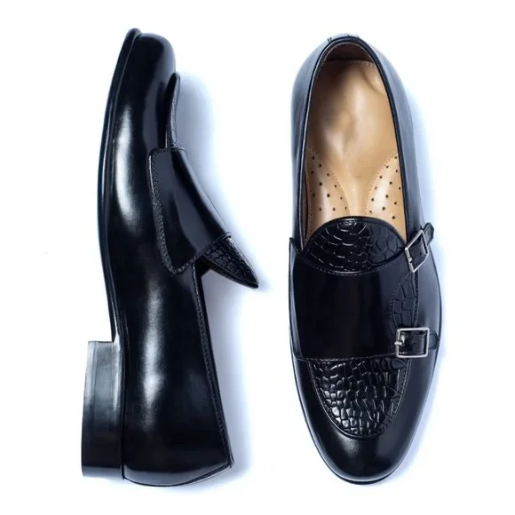 Bashwood Handmade Croc Style Upper Leather Black Loafers